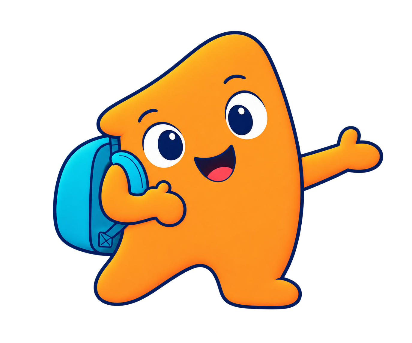 Cory, an orange adventurer wearing a blue backpack.