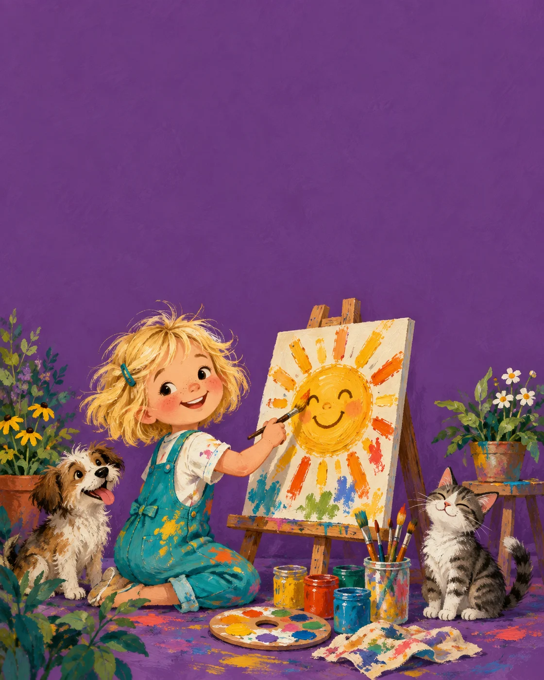 A child joyfully paints at an easel.