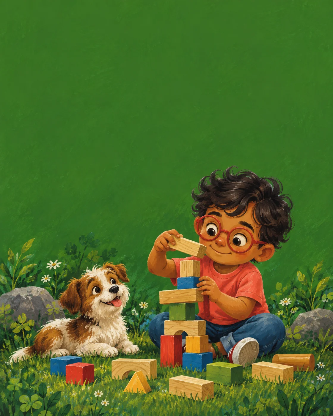 A child rebuilds a wooden block tower after it falls.